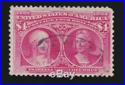 US 244 $4 Columbian Exposition Used Light Cancel Bright Color VF SCV $950