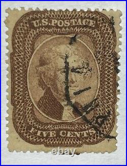 US #29 5c brown 1860 Jefferson Type I, Used/sound-$325 SCV