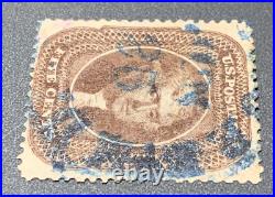 US #30A 1860 5c Jefferson, Brown Used/Blue Cancel CV $330. KP-147