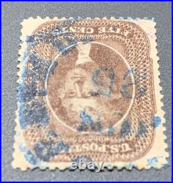 US #30A 1860 5c Jefferson, Brown Used/Blue Cancel CV $330. KP-147