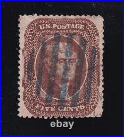 US 30A 5c Jefferson Used with Bright Blue Grid Cancel VF SCV $320 (BB1)