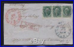 US 31 10c Washington Type 1 Strip of 3 on Cover Front F-VF SCV $3,500