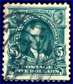 US 313 $5 Second Bureau 1903 John Marshall watermark perf 12 PSAG grade 80 used