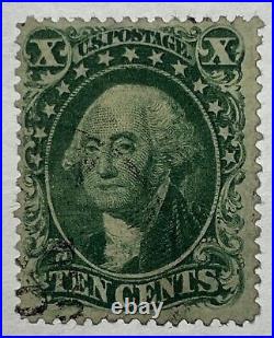 US #32 1857 10c green Wash. Type II Used/VF -choice example