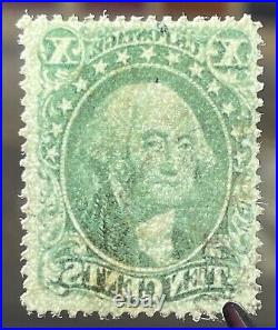 US #32 1857 10c green Wash. Type II Used/VF -choice example