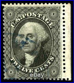 US # 36 12¢ Washington, Average Used, with sheet margin, blue town cancel US # 36 12¢ Washington, Average Used, with sheet margin, blue town cancel