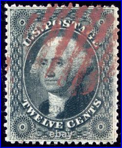 US 36 12c 1857 George Washington plate 1 VF red grid Cancel