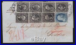 US 36 12c x7 Pairs & Singles with#24 on Cover to Italy F-VF SCV $2550+