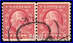 US # 491 2¢ Washington pair, Fine 70 Used, dbl black oval cancel, PSE (2009)