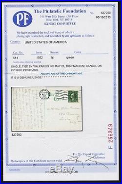 US 544 1c WithF Perf 11 Rotary Waste on Picture Postcard with PFC Cert VF SCV $7500