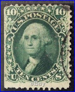 US # 62B USED 10c AUGUST ISSUE OF 1861 FACE FREE CANCEL SCARCE CV$ 1600