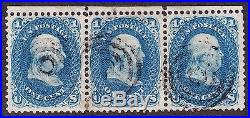 US 63 1c Franklin Used Strip of 3 XF with Target Cancels SCV $160