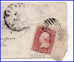 US #65 (1862) 3c EFO Crazy Perf/foldover on cover Canandaigua, NY Scarce
