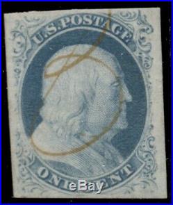 US #8, 1¢ blue, used withpen cancel, VF, Miller certificate, Scott $1,150.00