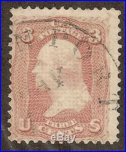 US 82 (1867) 3c'B' Grill CV $1,000,000 Ext RARE #65 withfake grill & cert