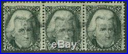 US #85B 2¢ black Z Grill, Strip of 3, used withfaint crease PF cert Scott $4,300