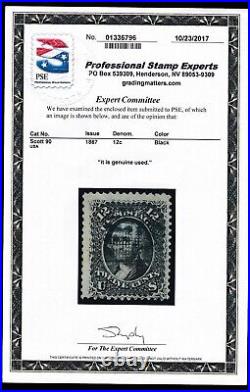 US 90 12c Washington Used F-VF with PSE Cert SCV $375 (BB3)