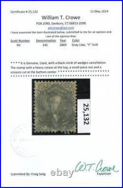 US # 99 24¢ Washington, Fine used, pieces missing, faulty, Crowe (2024)