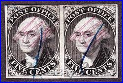 US 9x1 5c NY Provisional Used Pair VF appr with Weiss Cert SCV $1500