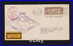 US C14 $1.30 Graf Zeppelin Airmail on Flight Cover to Dallas, TX VF SCV $375