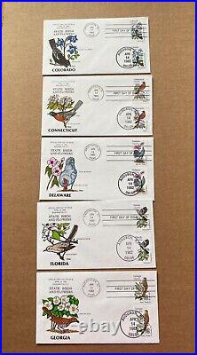 US FDC Collins Hand-Painted #1953 Set 50 State Birds Flowers 1982