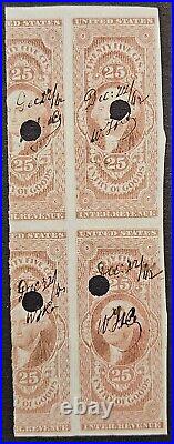 US Revenue Stamp Collection Scott # R45a Block of Four CV $600 Used