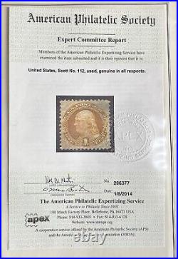 US SCOTT #112, Used F/VF G Grill APS & ASDA Certification Very Lite Cancel