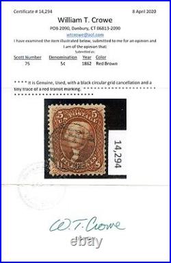 US SCOTT #75 USED-FINE With CROWE CERT SCV $425 (6/26/24 GP)