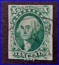 US STAMPS #15 10c WASHINGTON USED 1855 cv $200 (nice center)