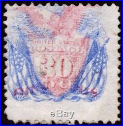 US Sc# 121 USED 30c SHIELD, FLAGS & EAGLE 1869 PICTORIAL SCARCE CV$ 500.00