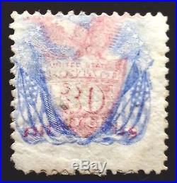 US Sc# 121 USED 30c SHIELD, FLAGS & EAGLE 1869 PICTORIAL SCARCE CV$ 500.00