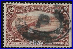 US Sc 293 1898 $2 Trans-Mississippi Expo USED VF-XF W Certificate no Faults Rare