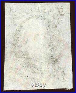 US Scott #1 1847 5c Used 4 Large Margins Top of Adjacent Stamp Visible on Bottom