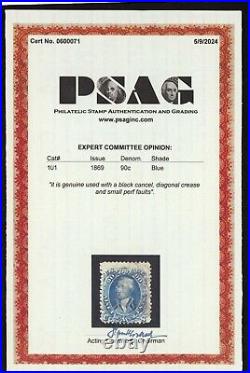 US Scott 101 Used 90c Blue PSAG Cert 1869 AA012 bhmstamps