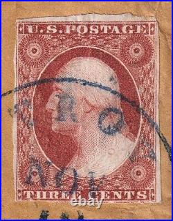 US Scott 10A(8L0) (Cover) 18th Nov 1851, Washington, 3c deep orange brown, USED