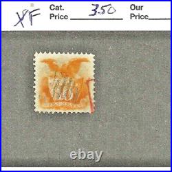 US Scott # 116, 10 cent orange yellow, fancy & red cancel, XF, cv $350