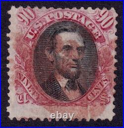 US Scott 122, 1869 Lincoln, 90c carmine & black, VERY FINE USED Red Cancel