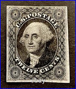 US Scott #17 12 Cents Washington Black V light Used Stamp 4 Margins 1851 $260