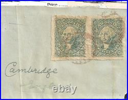 US Scott # 17, 12 cent black, Imperf Pair, Cambridge piece, 1851