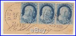 US Scott #21 1c Type III 1857 Used strip of 3 stamps High value