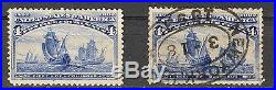 US Scott # 233 and #233a blue variant used, 1893 cv= $ 16000