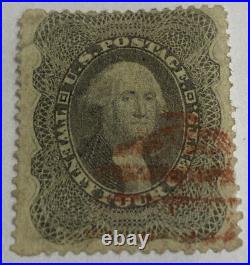 US Scott #37 Used US Stamp 1860 24 Washington Perf 15 Red Cancel