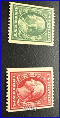 US Scott#385-386 1910 coil stamps perf 12 Horizontally