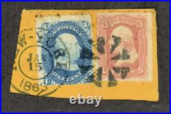 US Scott #63b, 65s January 15th, 1865 Fancy Cancel, used US Scott #63b, 65s January 15th, 1865 Fancy Cancel, used