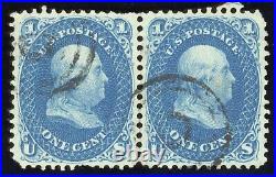 US Scott 63b Used pair 1c dark blue 1861-62 Lot Y092 bhmstamps