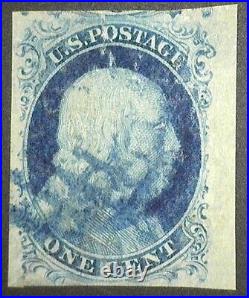 US Scott #9 1c Franklin Used XF (small black spot on back) Very Nice Stamp