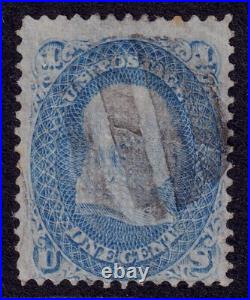 US Scott 92, 1868 Franklin, 1c blue, VERY FINE USED
