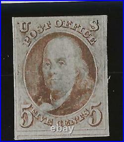 US Stamp #1 1847 Brown 5c Franklin Imperf With 3+ Margins & Lite Cancel SCV $390
