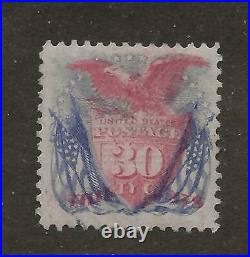 US Stamp #121 1869 Ultra & Carmine 30c Shield & Eagle Pictorial Used SCV $400