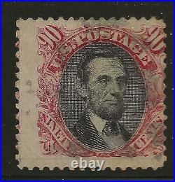 US Stamp #122 1869 Carmine & Black 90 Cent Lincoln Pictorial Used Lite Cancel SC